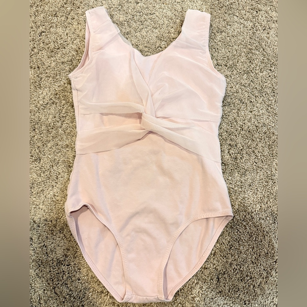 Girls Light Pink Ballet Leotard with Mesh Wrap Front 130cm